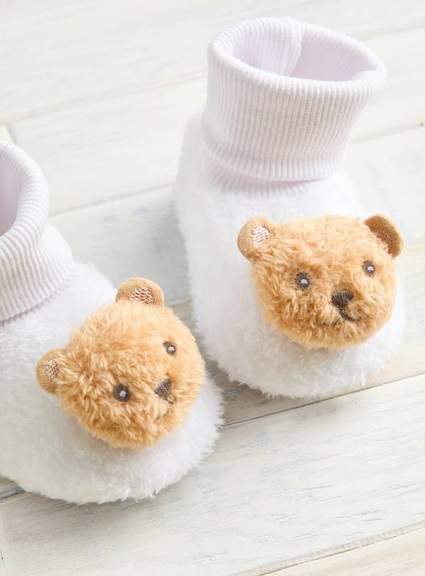 White Fleece Bear Booties 9-12 months